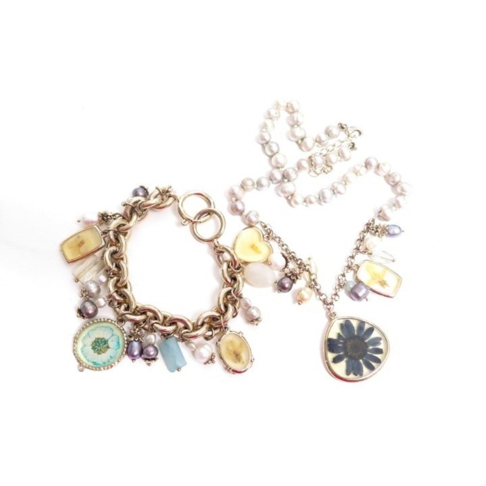 Beautiful Pressed Flower Necklace and Bracelet Jewelry Lot